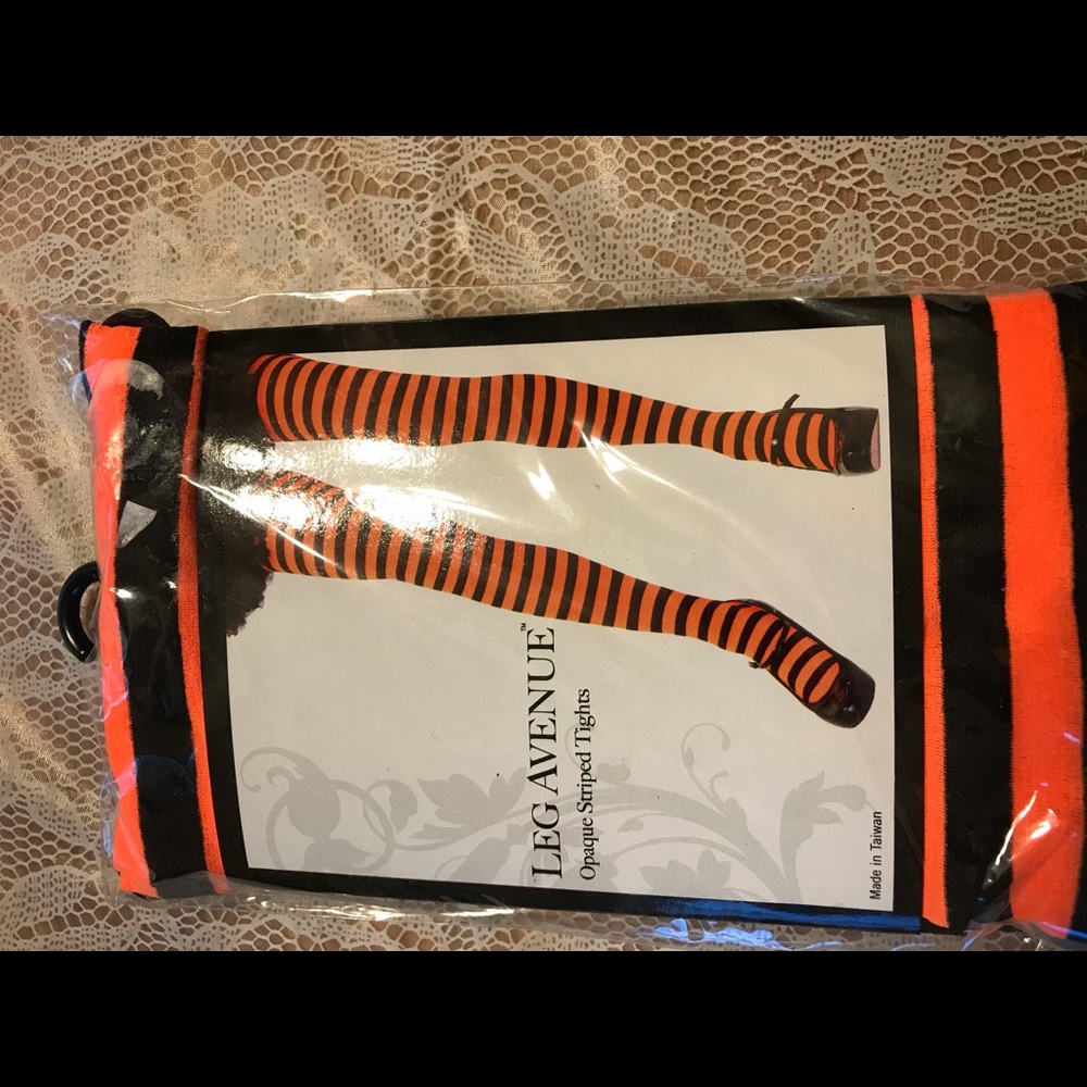 Orange and black striped leggings